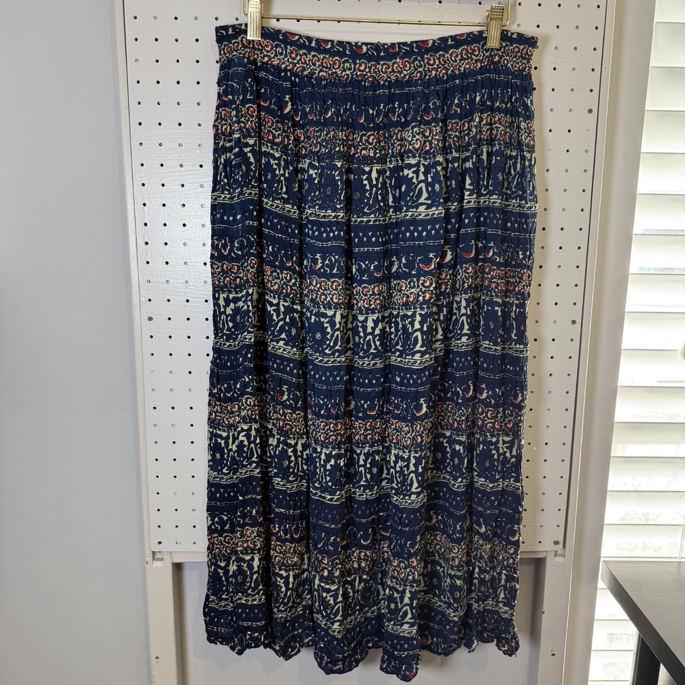 Vintage Jane Ashley Maxi Skirt Women's Medium Prairie Blue Elastic Waist Beaded